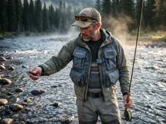 5 Tool Lanyard Retractor Mistakes That Lose Your Gear Angler adjusting tool retractor lanyard while wading a rocky mountain river