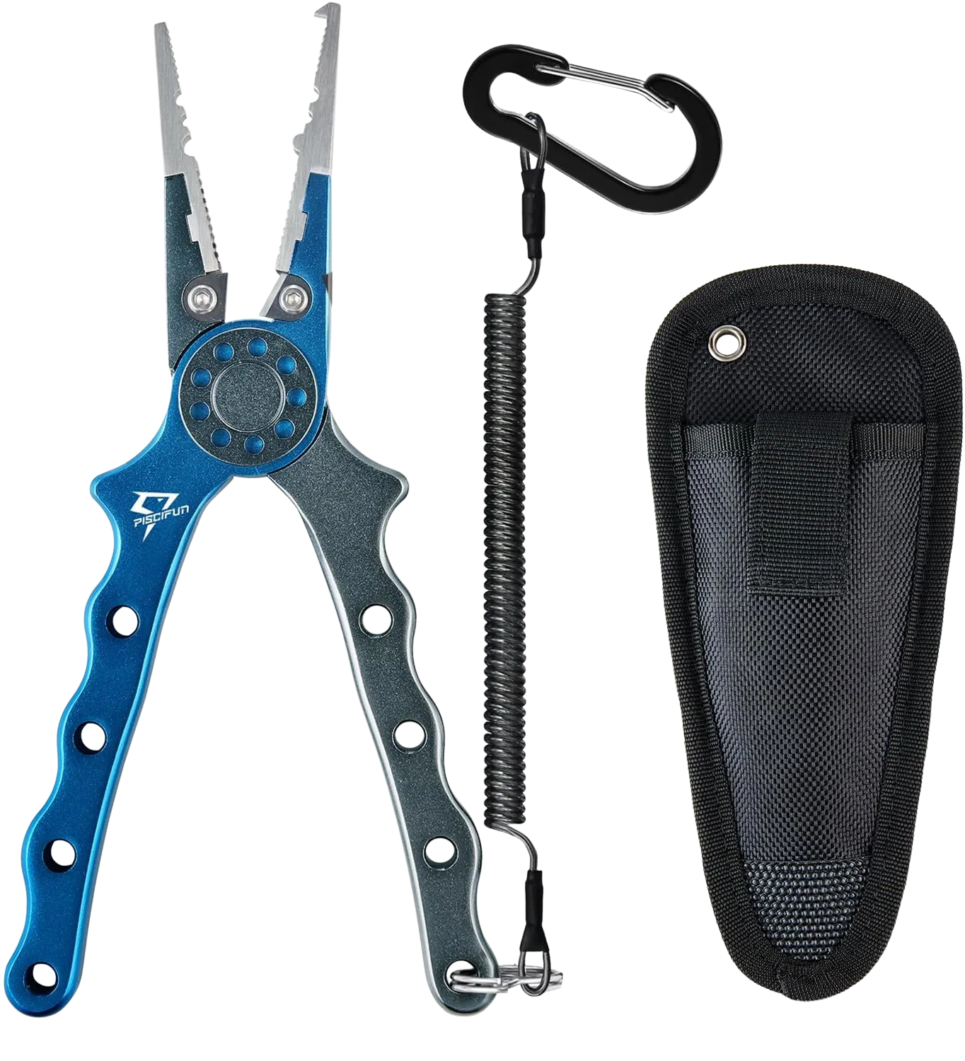Piscifun aluminum fishing pliers with sheath and lanyard
