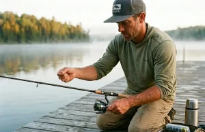 Which Fishing Line Should You Use? Start Here Angler spooling fresh monofilament fishing line onto a spinning reel at dawn on a quiet lake dock