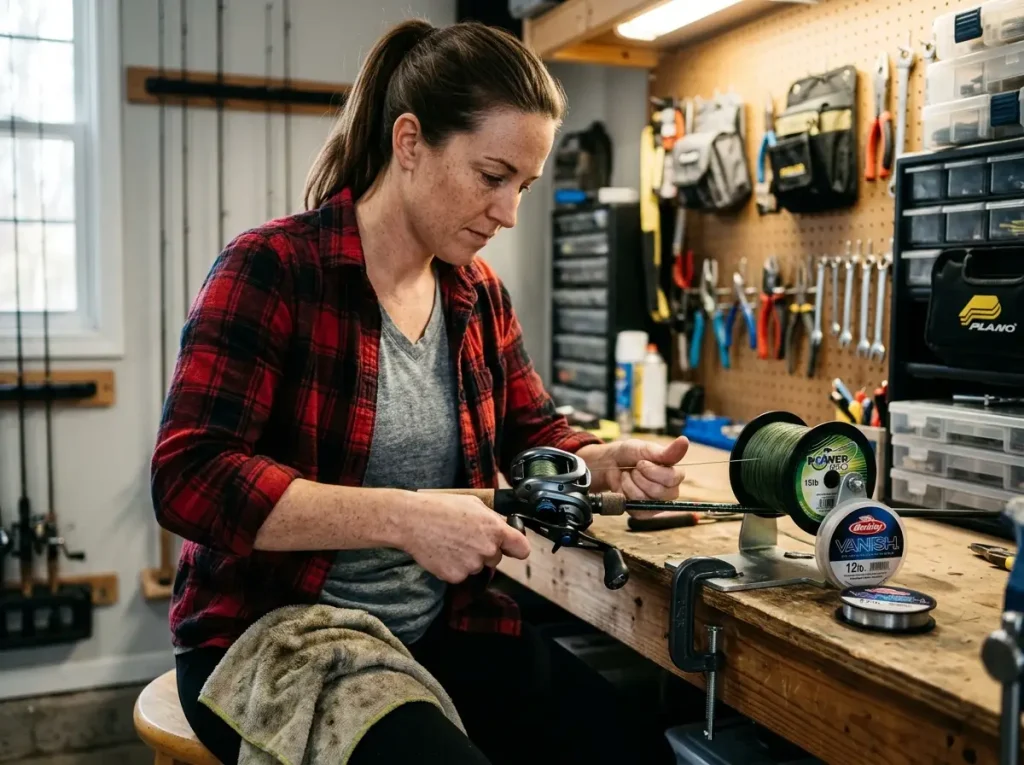 Spooling PowerPro braid with a fluorocarbon leader, the low-memory line setup for spinning reels
