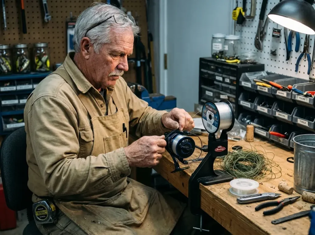 Respooling a large-arbor spinning reel with fresh limp line to prevent fishing line memory