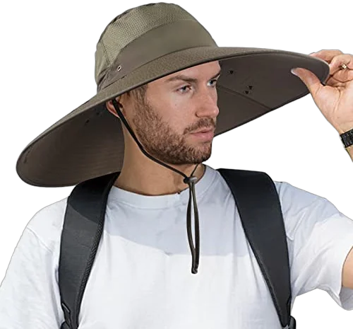 Super wide brim fishing sun hat with removable neck and face flap for UPF 50+ coverage
