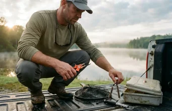 Fishing Tools and Accessories Ranked by What You Use Angler's fishing tools and accessories laid out on a boat gunwale at dawn with pliers in hand
