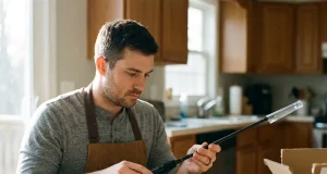 How to Set Up a Fishing Rod Without the Twist Beginner setting up a new spinning rod and reel combo on a kitchen table