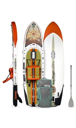 BOTE Rackham Aero inflatable fishing kayak rigged on open salt water