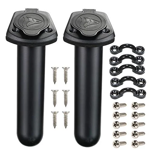 Borogo 2 Pack kayak deck flush mount fishing rod holder with cap covers for trolling