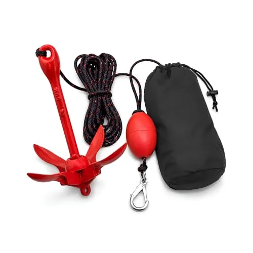 MarineNow 3.5 lb folding grapnel anchor kit with rope, buoy and storage bag for kayak fishing